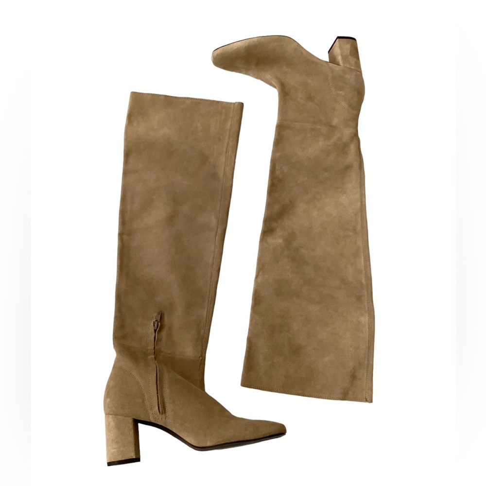 Brand New ZARA Suede Slouchy Heeled Boots in Tan SIZE 6.5 - Picture 11 of 16